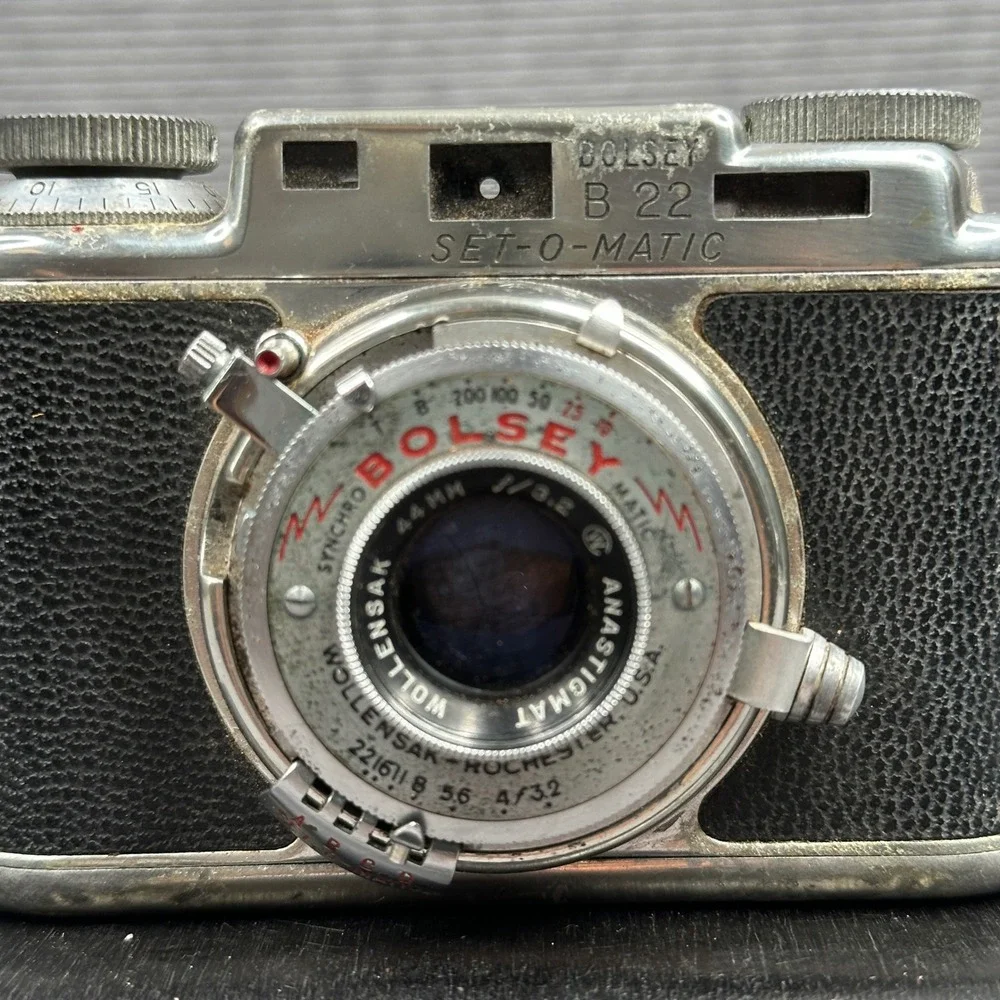 Vintage Bolsey B22 Set-O-Matic 35mm Camera with Leather Case Wollensak 44mm Lens